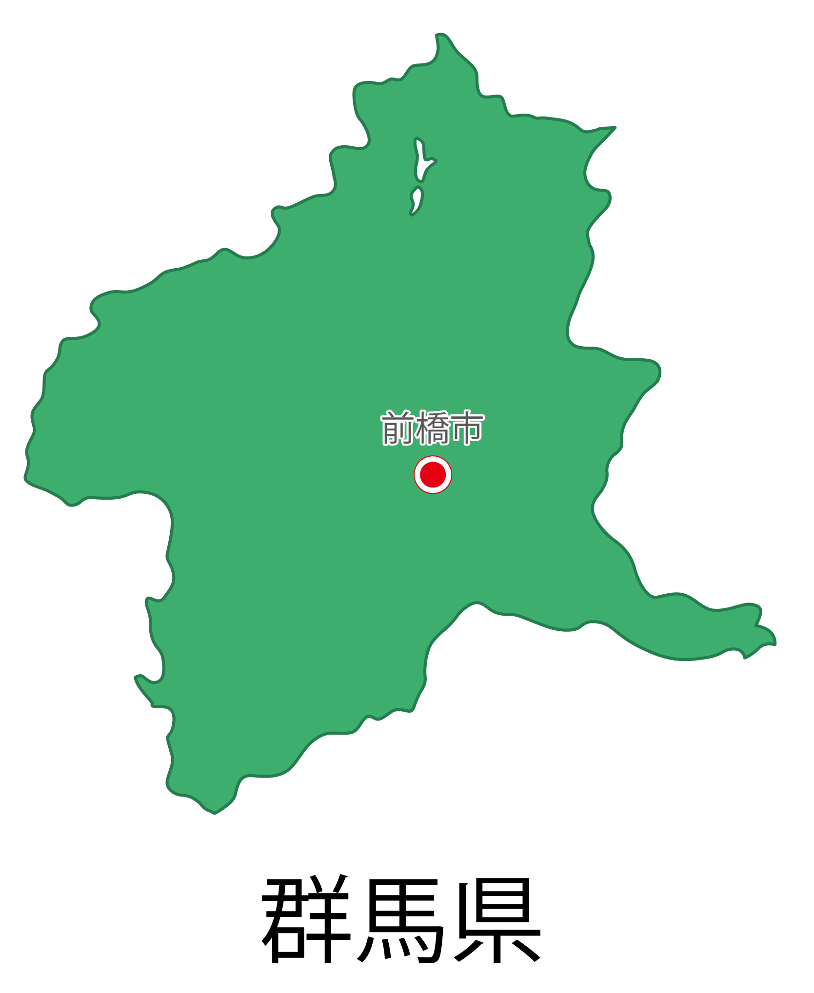 群馬県無料フリーイラスト｜日本語・都道府県名あり・県庁所在地あり(緑)