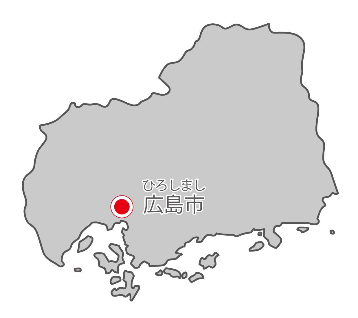 広島県無料フリーイラスト｜日本語・県庁所在地あり・ルビあり(グレー)