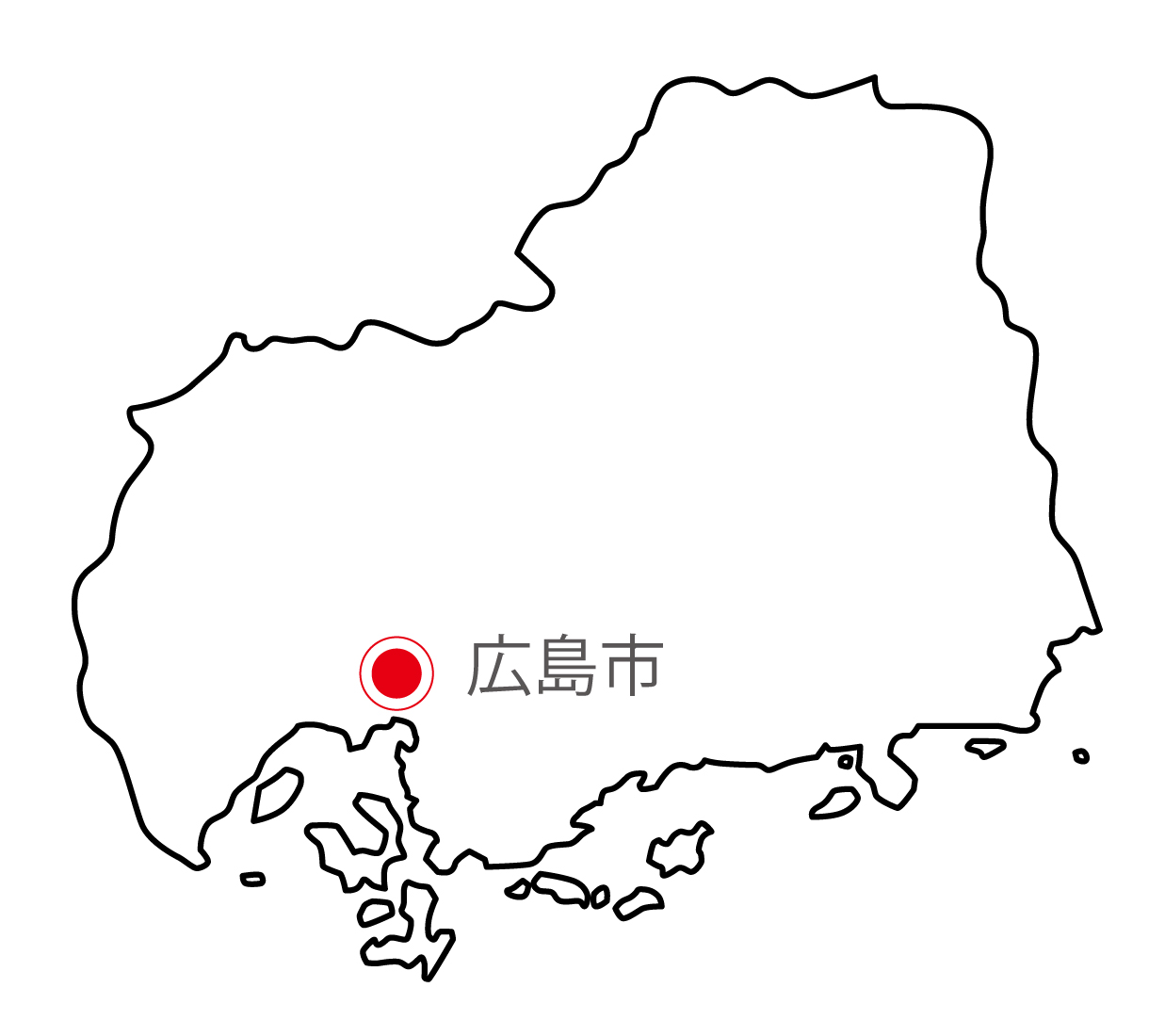 広島県無料フリーイラスト｜日本語・県庁所在地あり(白)
