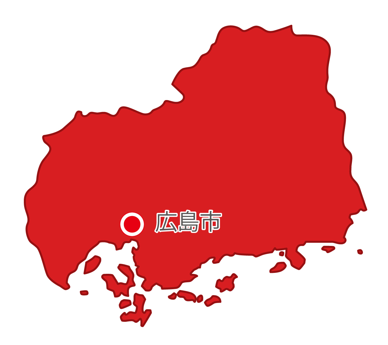広島県無料フリーイラスト｜日本語・県庁所在地あり(赤)