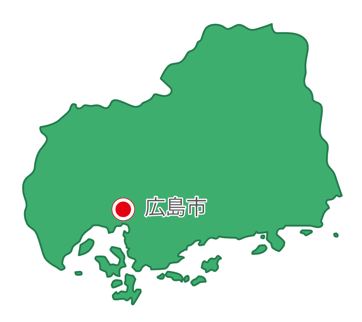 広島県無料フリーイラスト｜日本語・県庁所在地あり(緑)