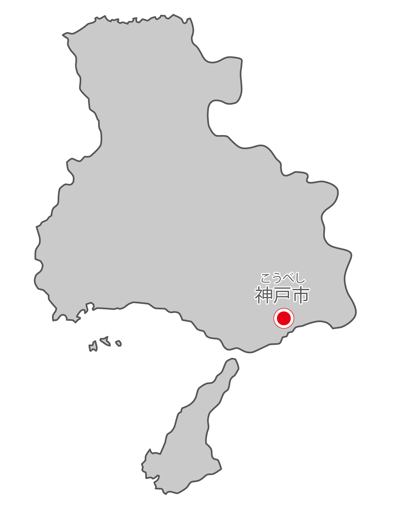 兵庫県無料フリーイラスト｜日本語・県庁所在地あり・ルビあり(グレー)