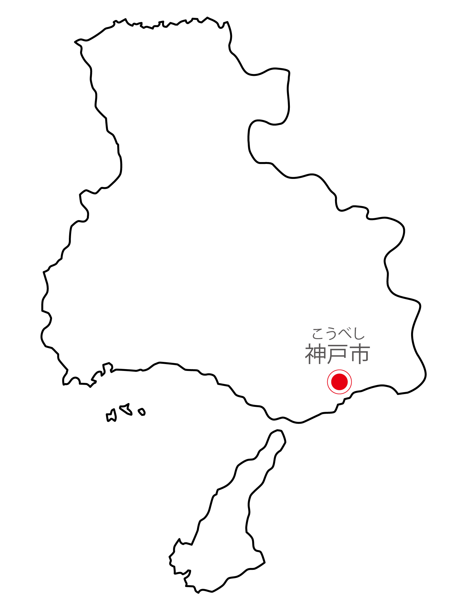 兵庫県無料フリーイラスト｜日本語・県庁所在地あり・ルビあり(白)