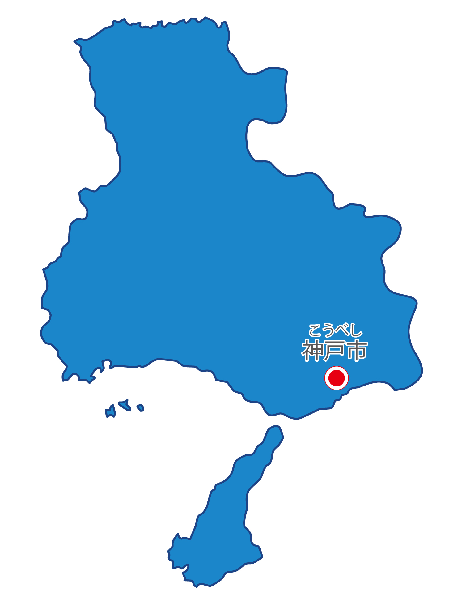 兵庫県無料フリーイラスト｜日本語・県庁所在地あり・ルビあり(青)
