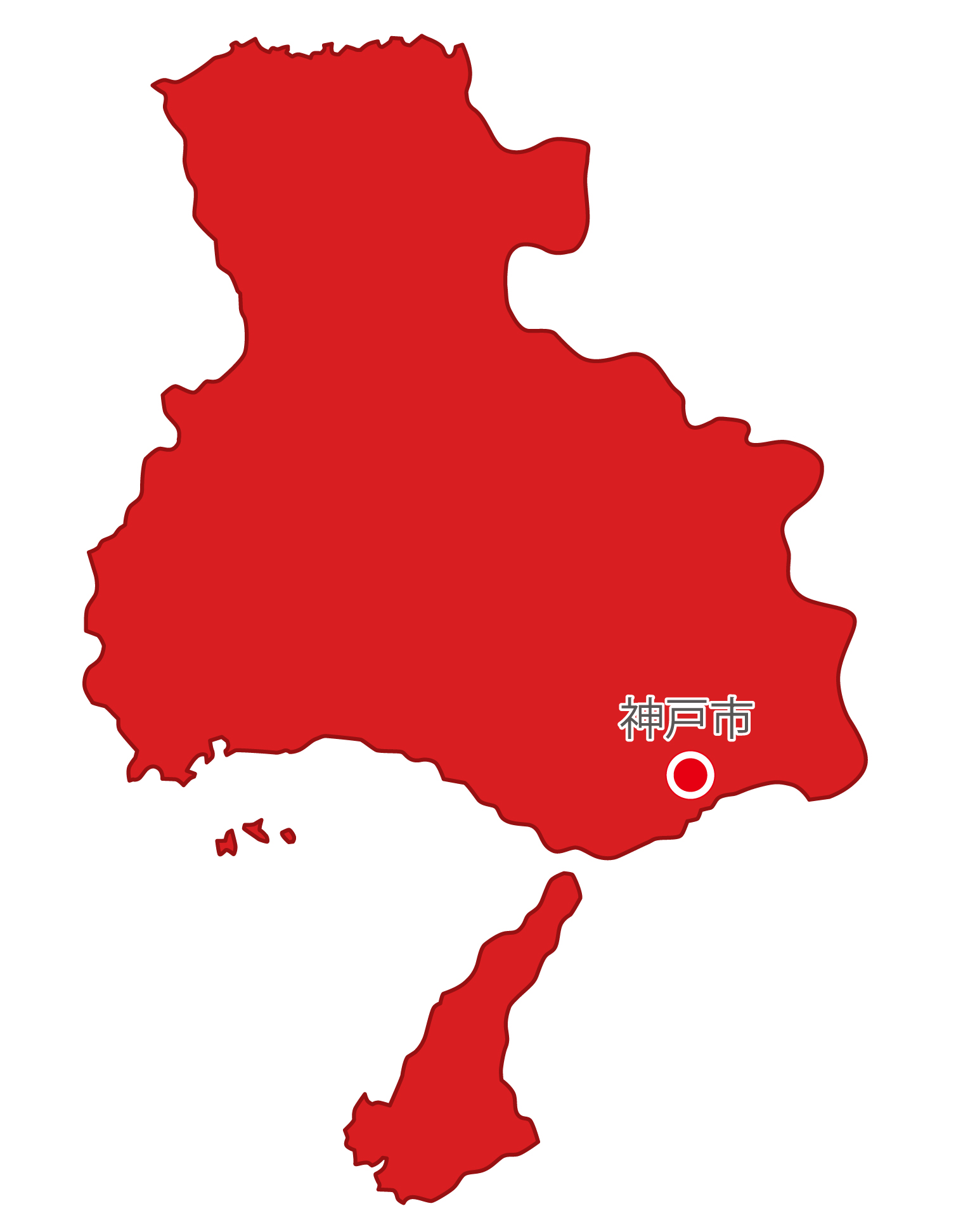 兵庫県無料フリーイラスト｜日本語・県庁所在地あり(赤)