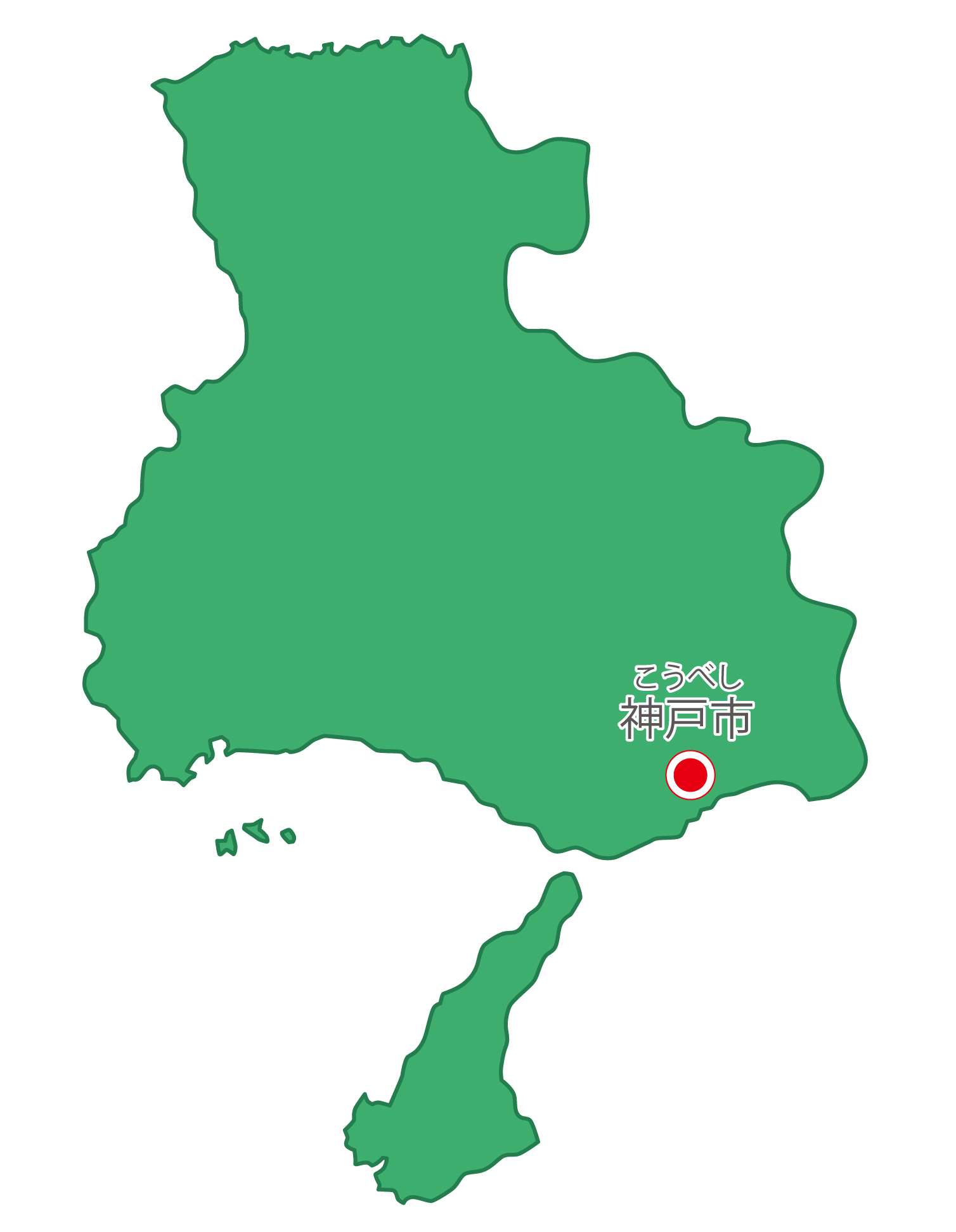 兵庫県無料フリーイラスト｜日本語・県庁所在地あり・ルビあり(緑)
