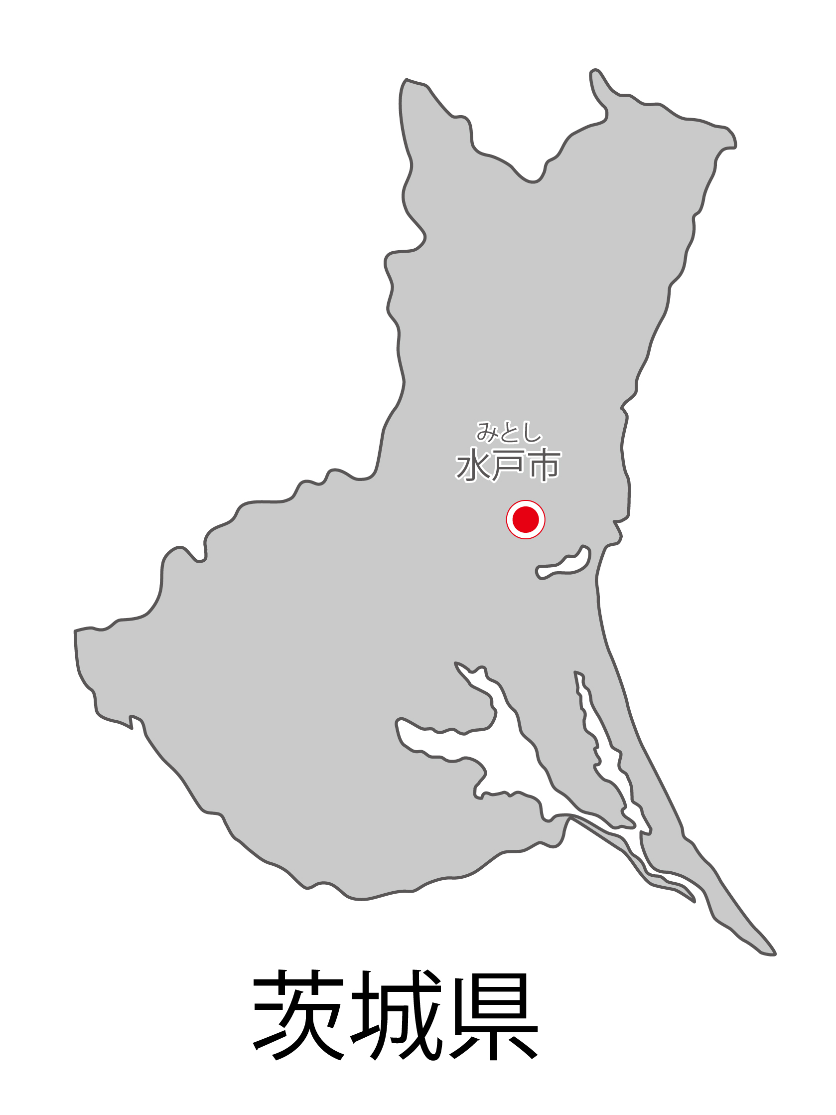 茨城県無料フリーイラスト｜日本語・都道府県名あり・県庁所在地あり・ルビあり(グレー)