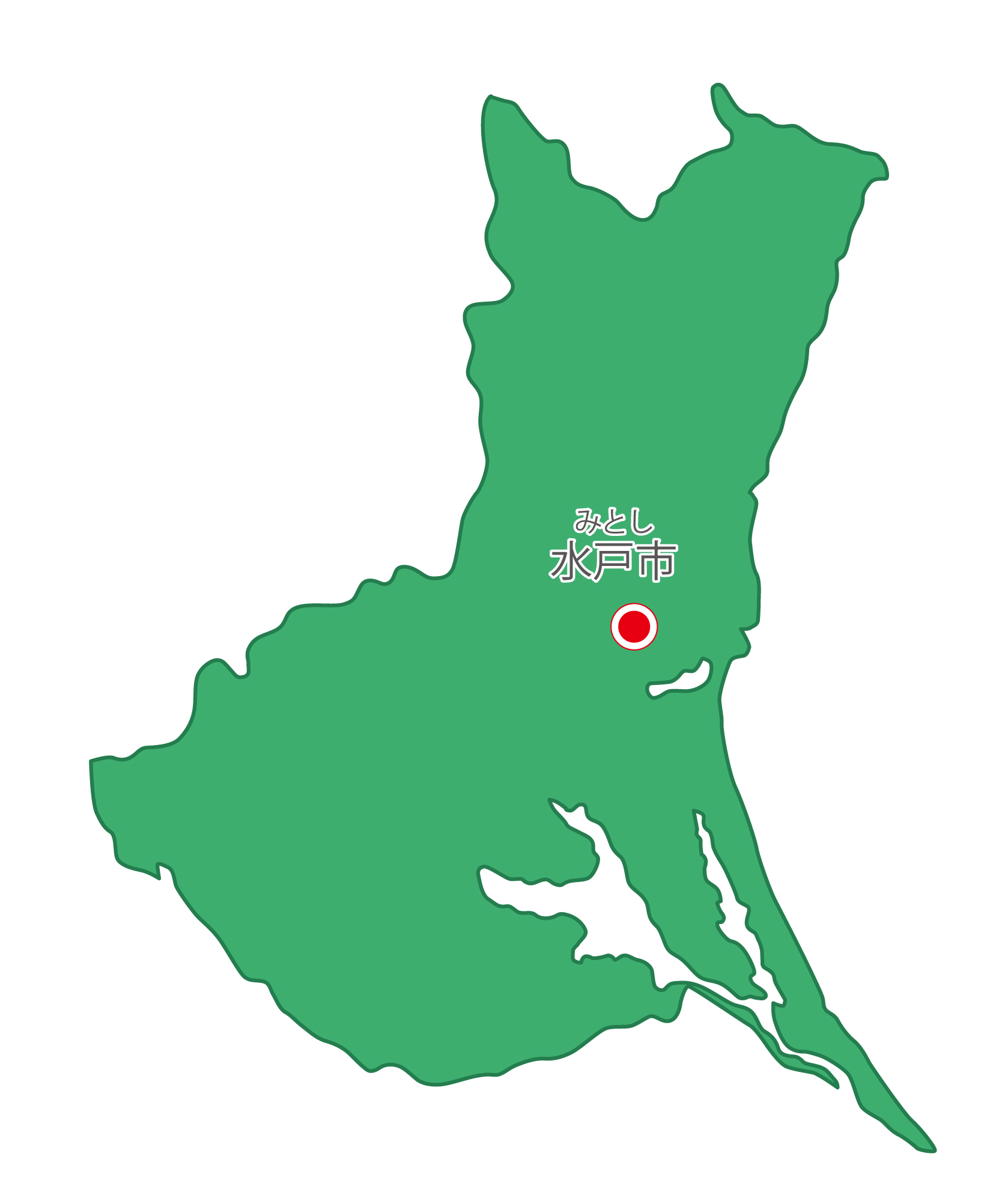 茨城県無料フリーイラスト｜日本語・県庁所在地あり・ルビあり(緑)