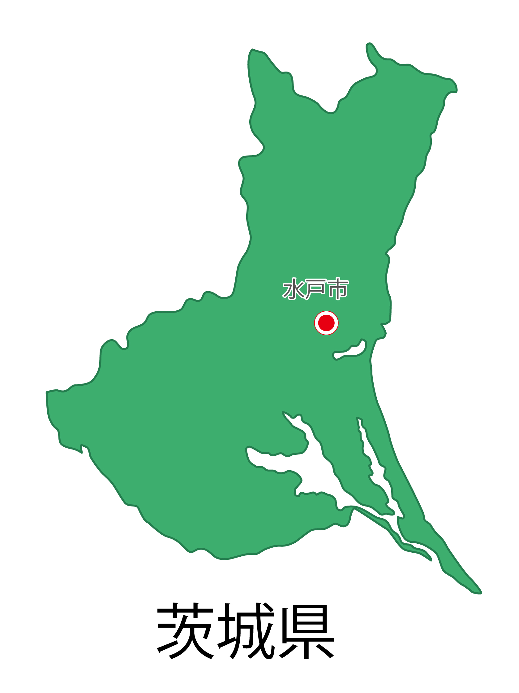 茨城県無料フリーイラスト｜日本語・都道府県名あり・県庁所在地あり(緑)