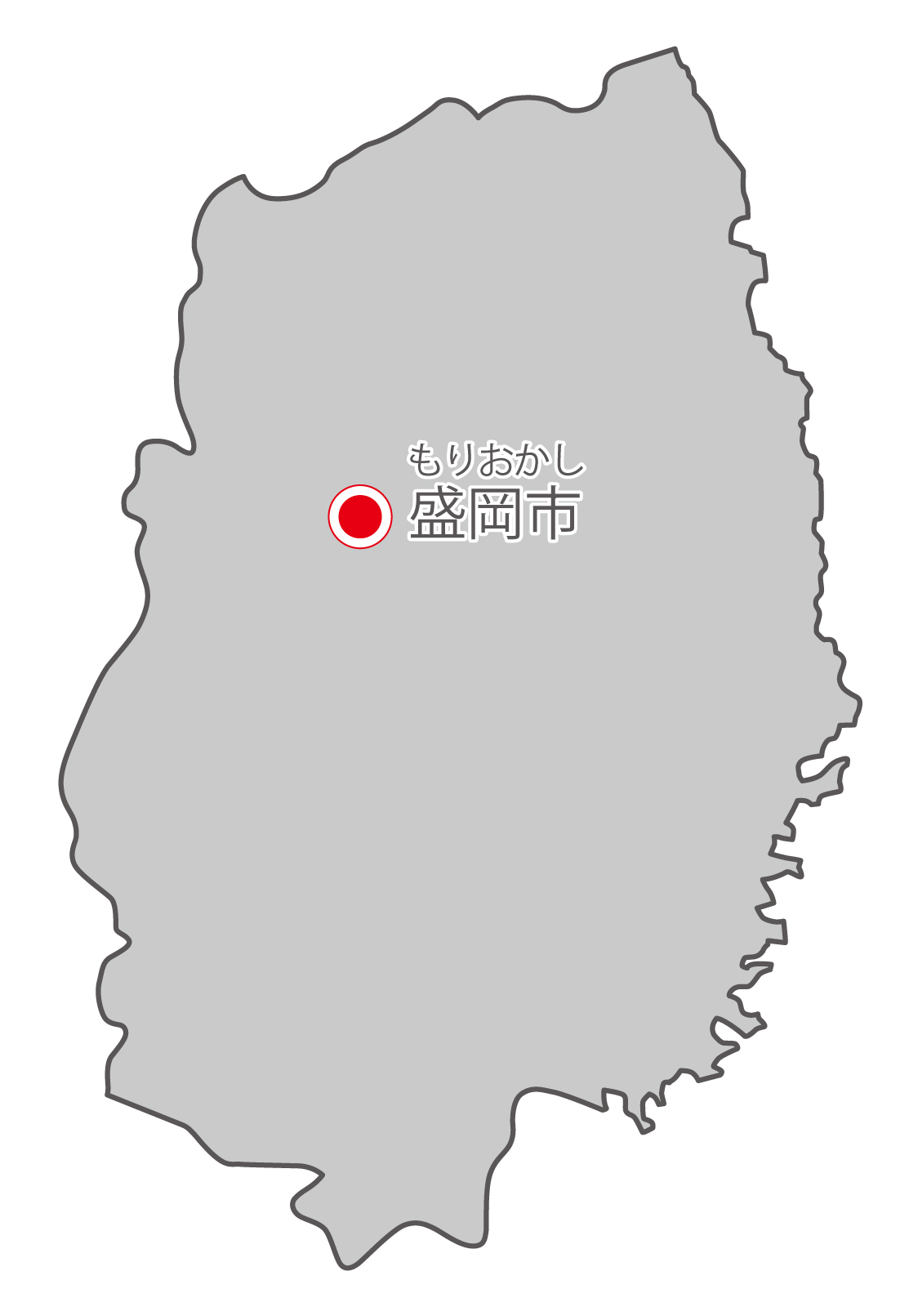 岩手県無料フリーイラスト｜日本語・県庁所在地あり・ルビあり( グレー)