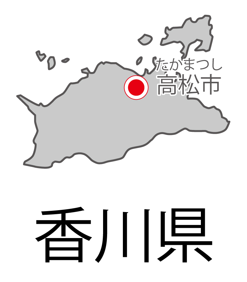 香川県無料フリーイラスト｜日本語・都道府県名あり・県庁所在地あり・ルビあり(グレー)