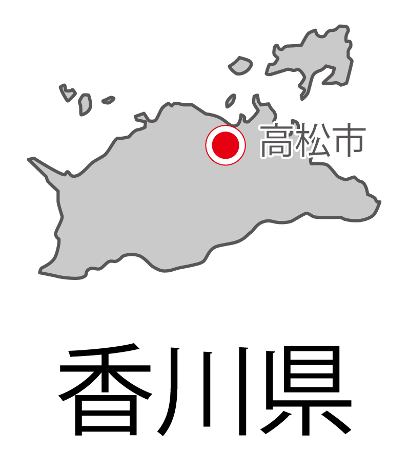 香川県無料フリーイラスト｜日本語・都道府県名あり・県庁所在地あり(グレー)