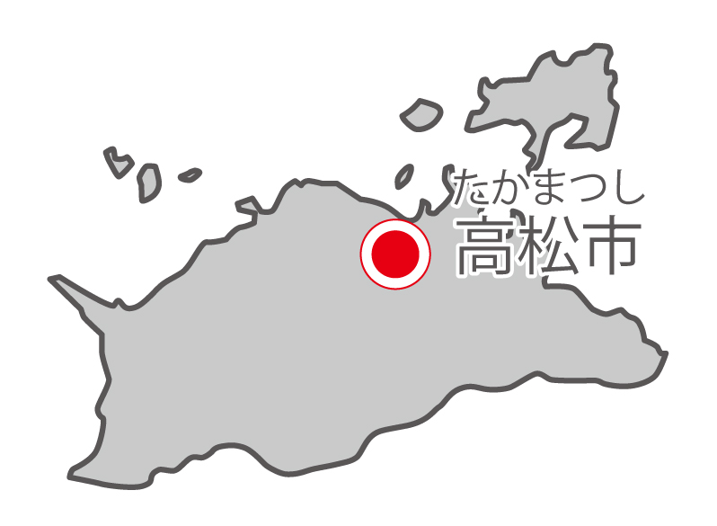 香川県無料フリーイラスト｜日本語・県庁所在地あり・ルビあり(グレー)