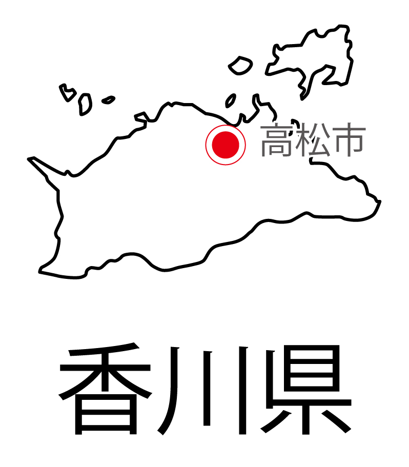 香川県無料フリーイラスト｜日本語・都道府県名あり・県庁所在地あり(白)