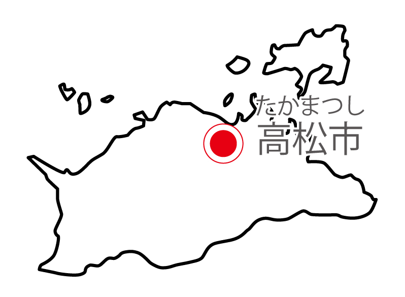香川県無料フリーイラスト｜日本語・県庁所在地あり・ルビあり(白)