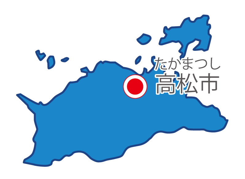 香川県無料フリーイラスト｜日本語・県庁所在地あり・ルビあり(青)
