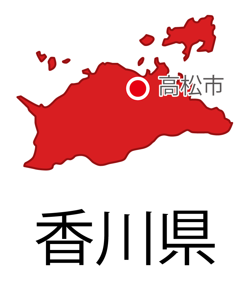 香川県無料フリーイラスト｜日本語・都道府県名あり・県庁所在地あり(赤)