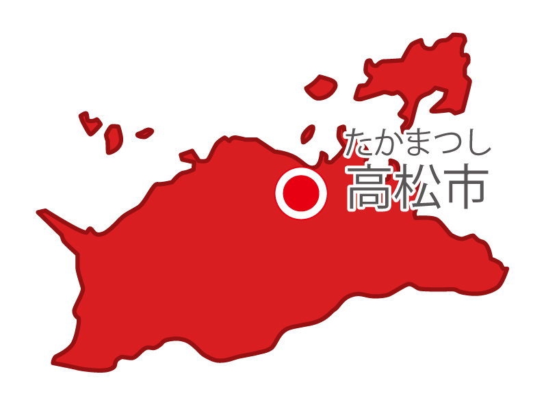 香川県無料フリーイラスト｜日本語・県庁所在地あり・ルビあり(赤)