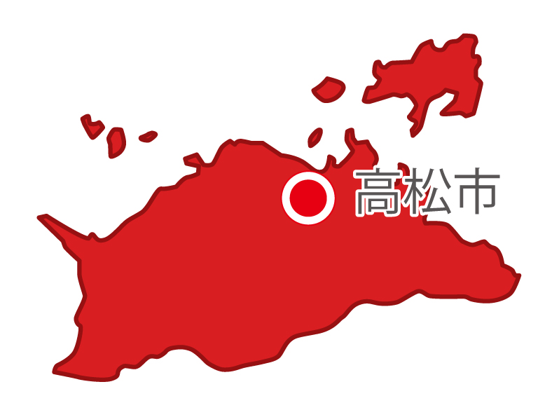 香川県無料フリーイラスト｜日本語・県庁所在地あり(赤)