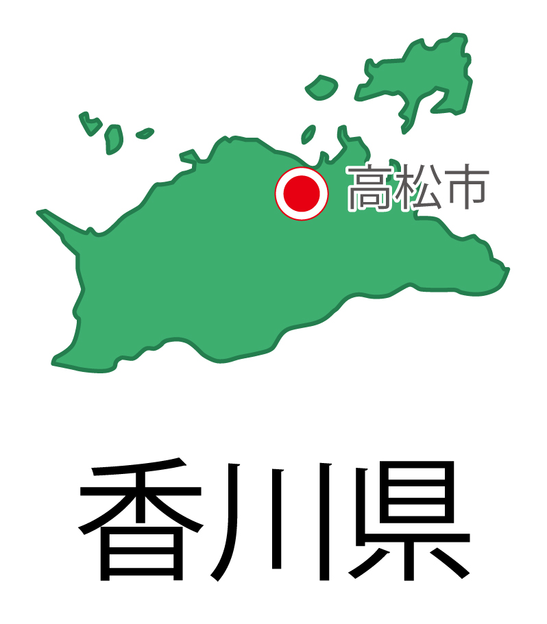 香川県無料フリーイラスト｜日本語・都道府県名あり・県庁所在地あり(緑)