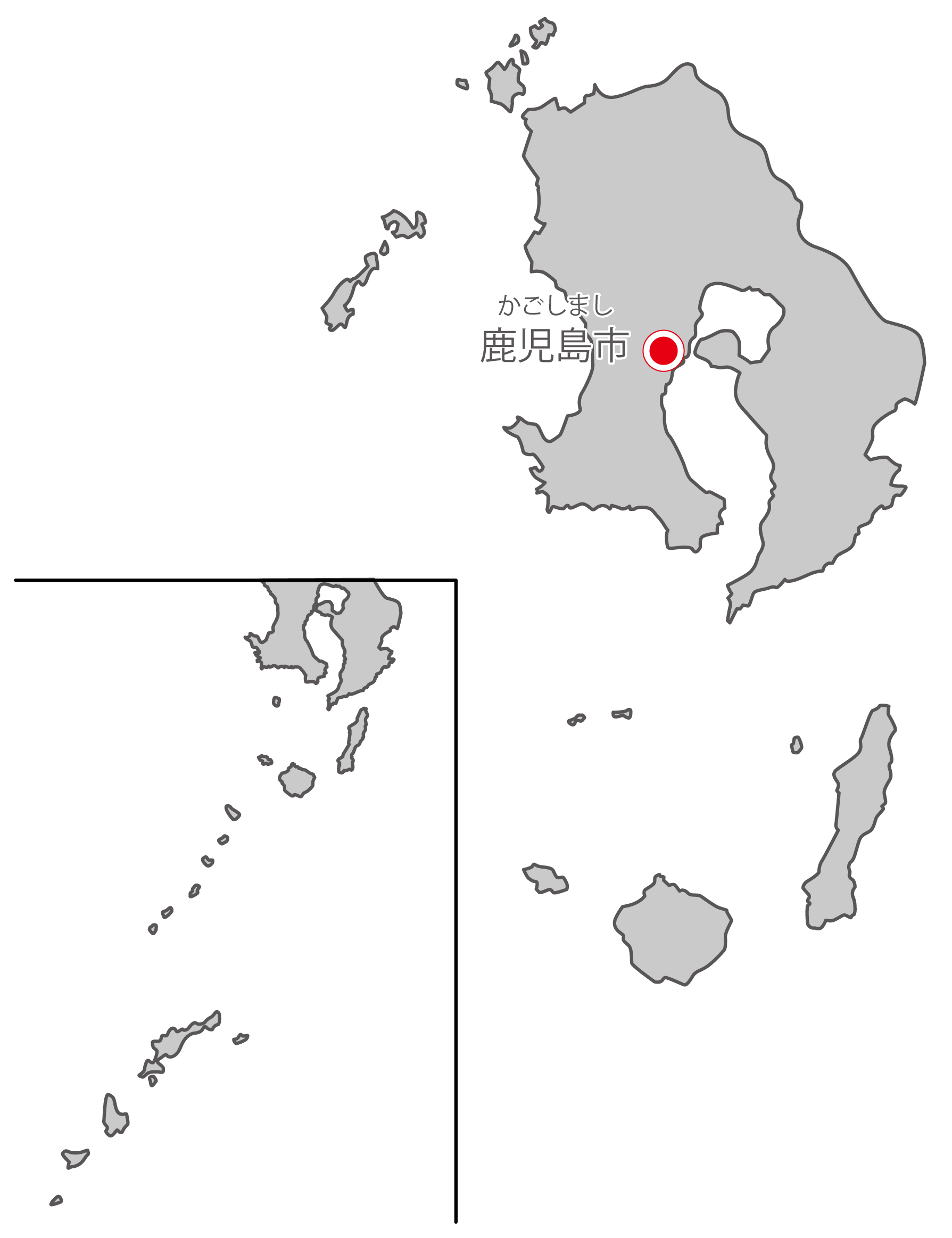 鹿児島県無料フリーイラスト｜日本語・県庁所在地あり・ルビあり(グレー)