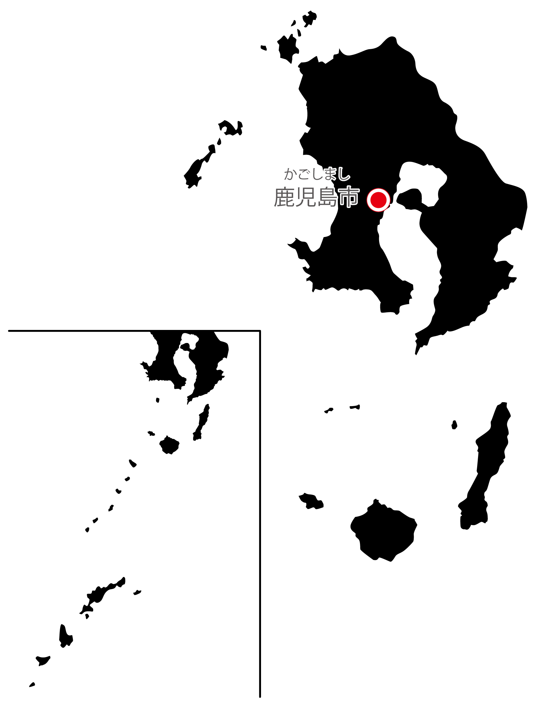鹿児島県無料フリーイラスト｜日本語・県庁所在地あり・ルビあり(黒)