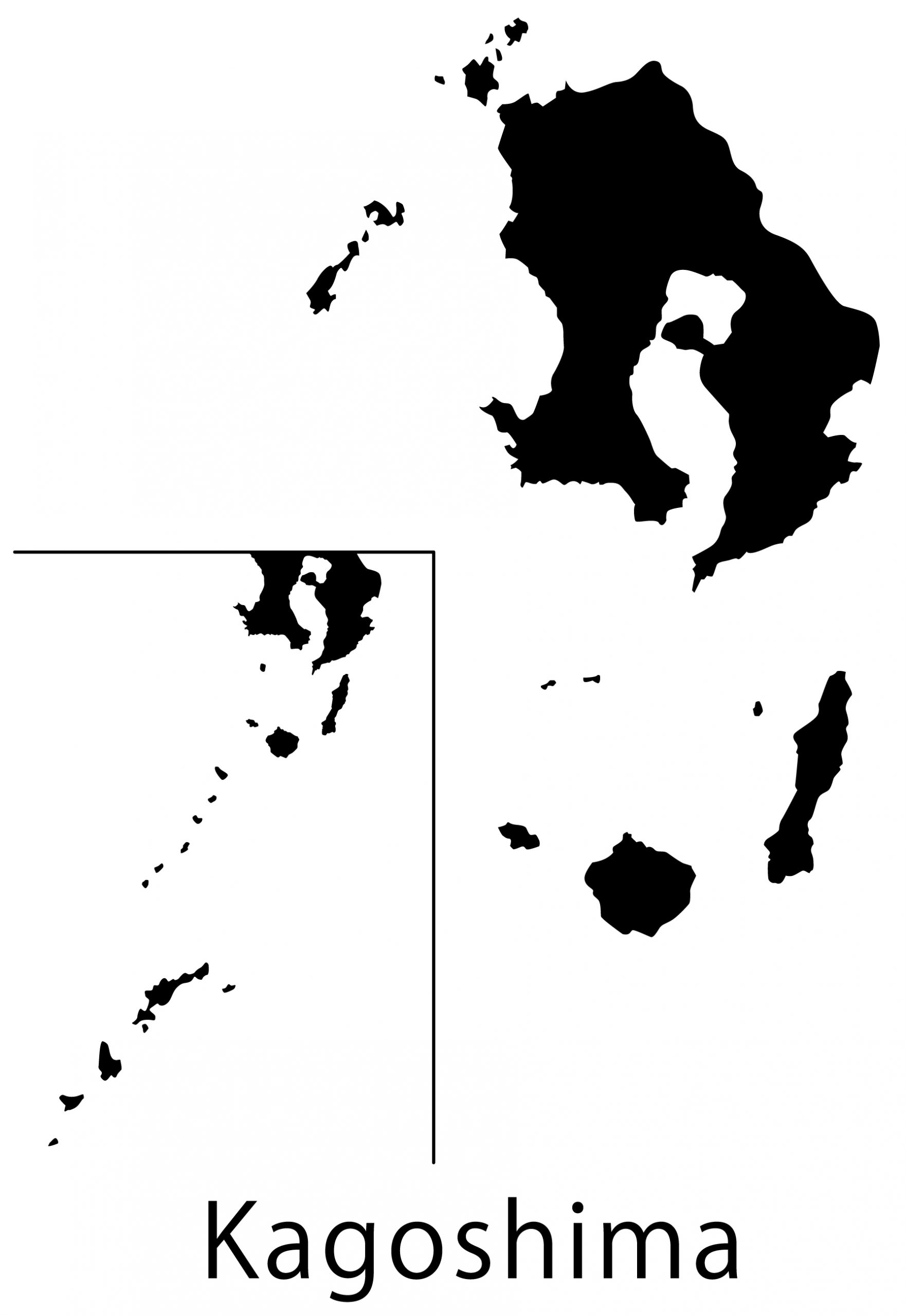 鹿児島県無料フリーイラスト｜英語・都道府県名あり(黒)