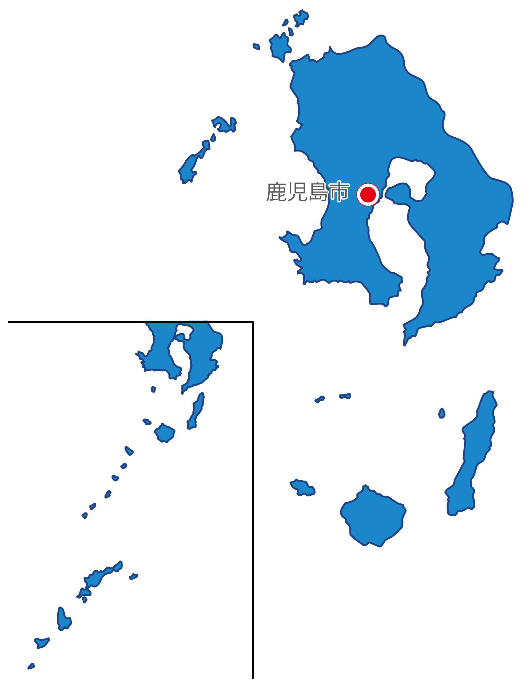 鹿児島県無料フリーイラスト｜日本語・県庁所在地あり(青)