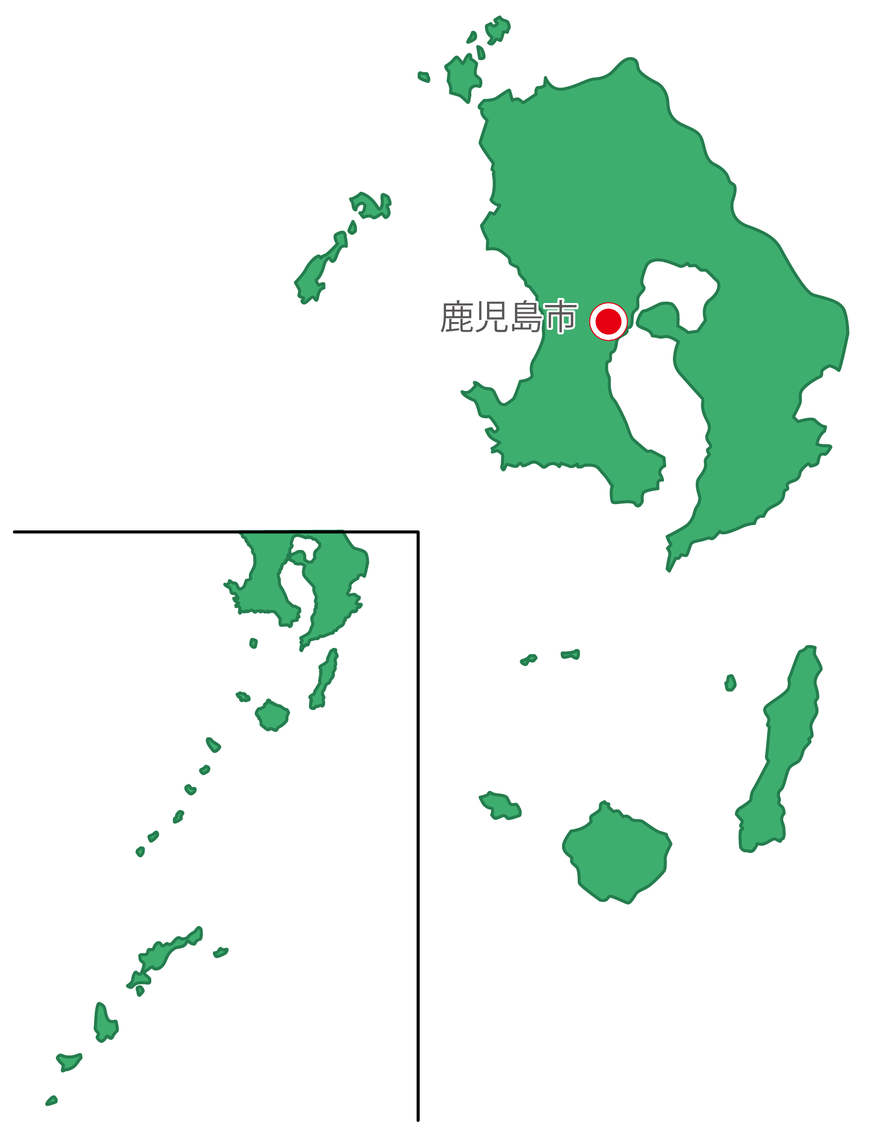 鹿児島県無料フリーイラスト｜日本語・県庁所在地あり(緑)