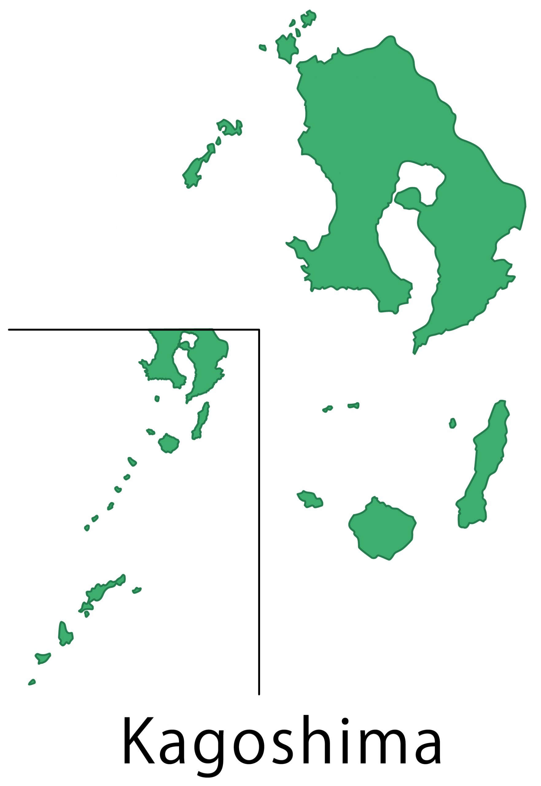 鹿児島県無料フリーイラスト｜英語・都道府県名あり(緑)