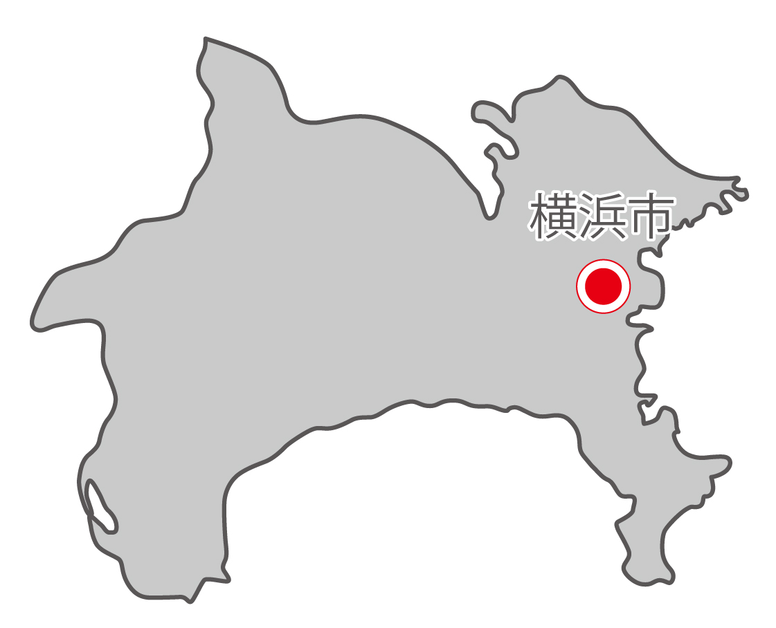 神奈川県無料フリーイラスト｜日本語・県庁所在地あり(グレー)