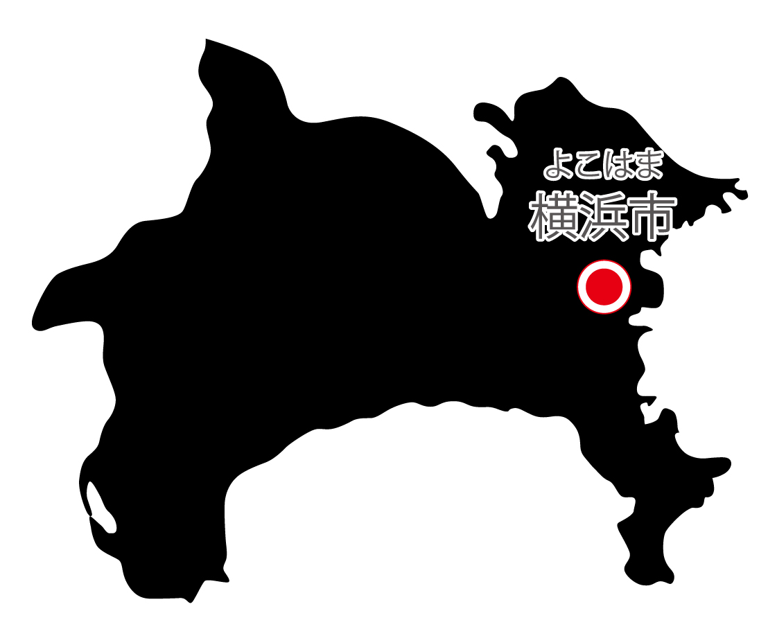 神奈川県無料フリーイラスト｜日本語・県庁所在地あり・ルビあり(黒)