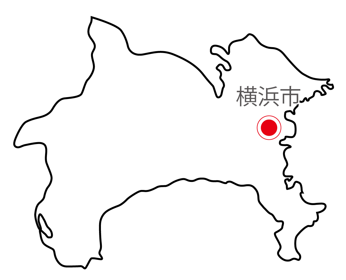神奈川県無料フリーイラスト｜日本語・県庁所在地あり(白)