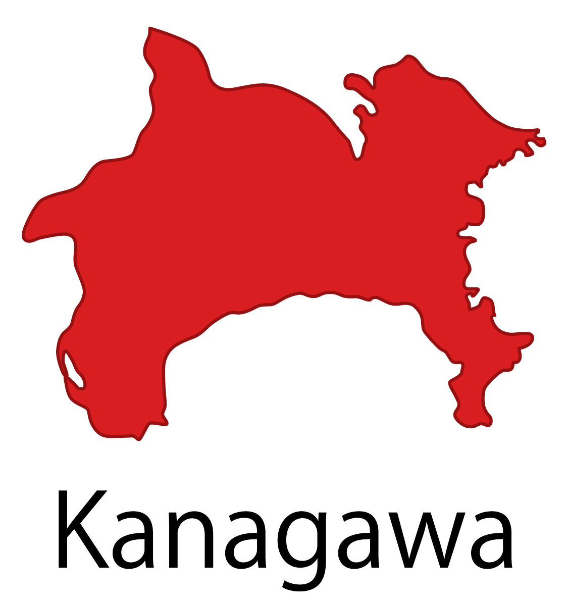神奈川県無料フリーイラスト｜英語・都道府県名あり(赤)