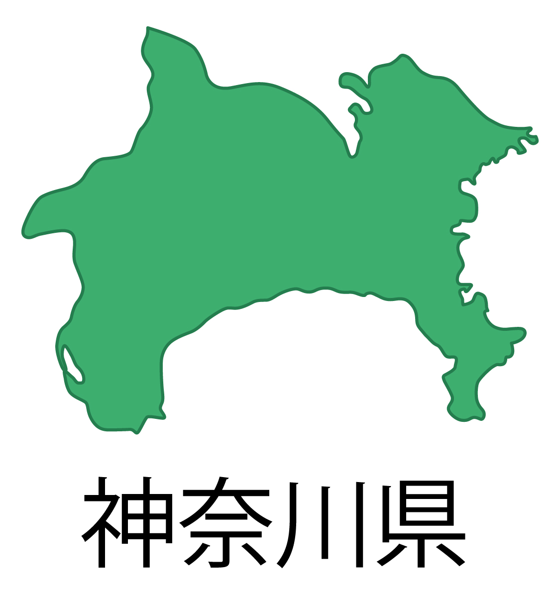 神奈川県無料フリーイラスト｜日本語・都道府県名あり(緑)