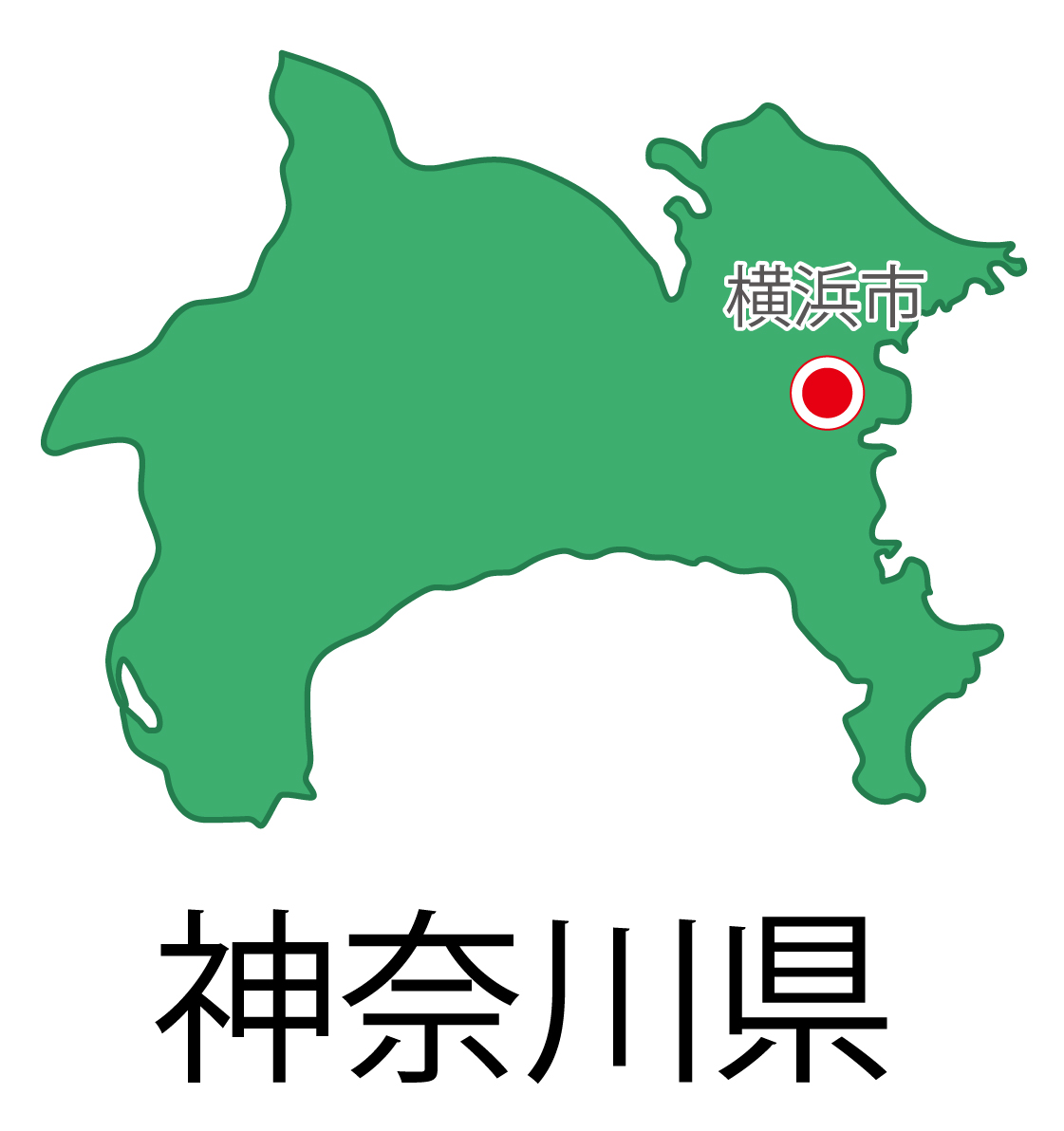 神奈川県無料フリーイラスト｜日本語・都道府県名あり・県庁所在地あり(緑)