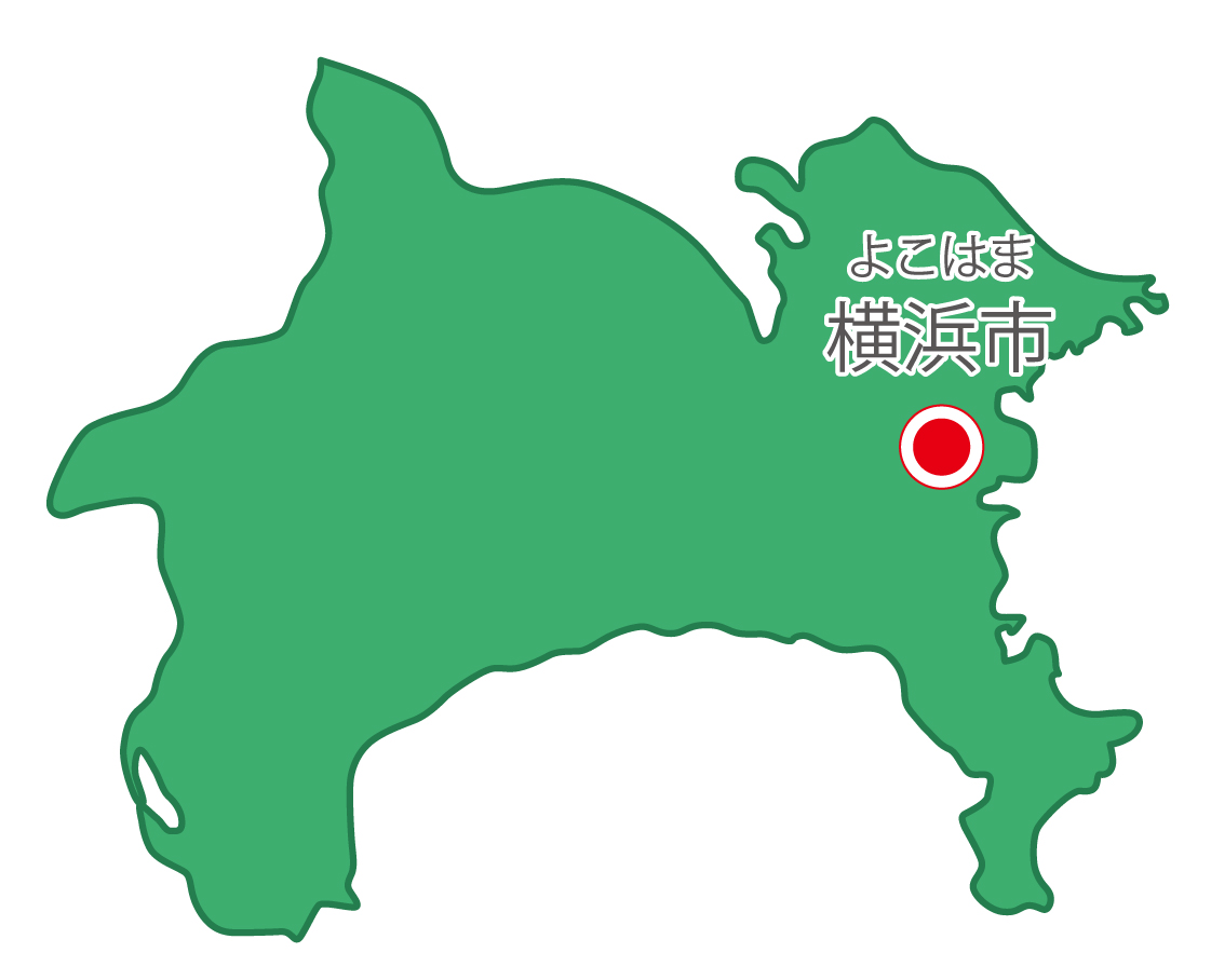 神奈川県無料フリーイラスト｜日本語・県庁所在地あり・ルビあり(緑)