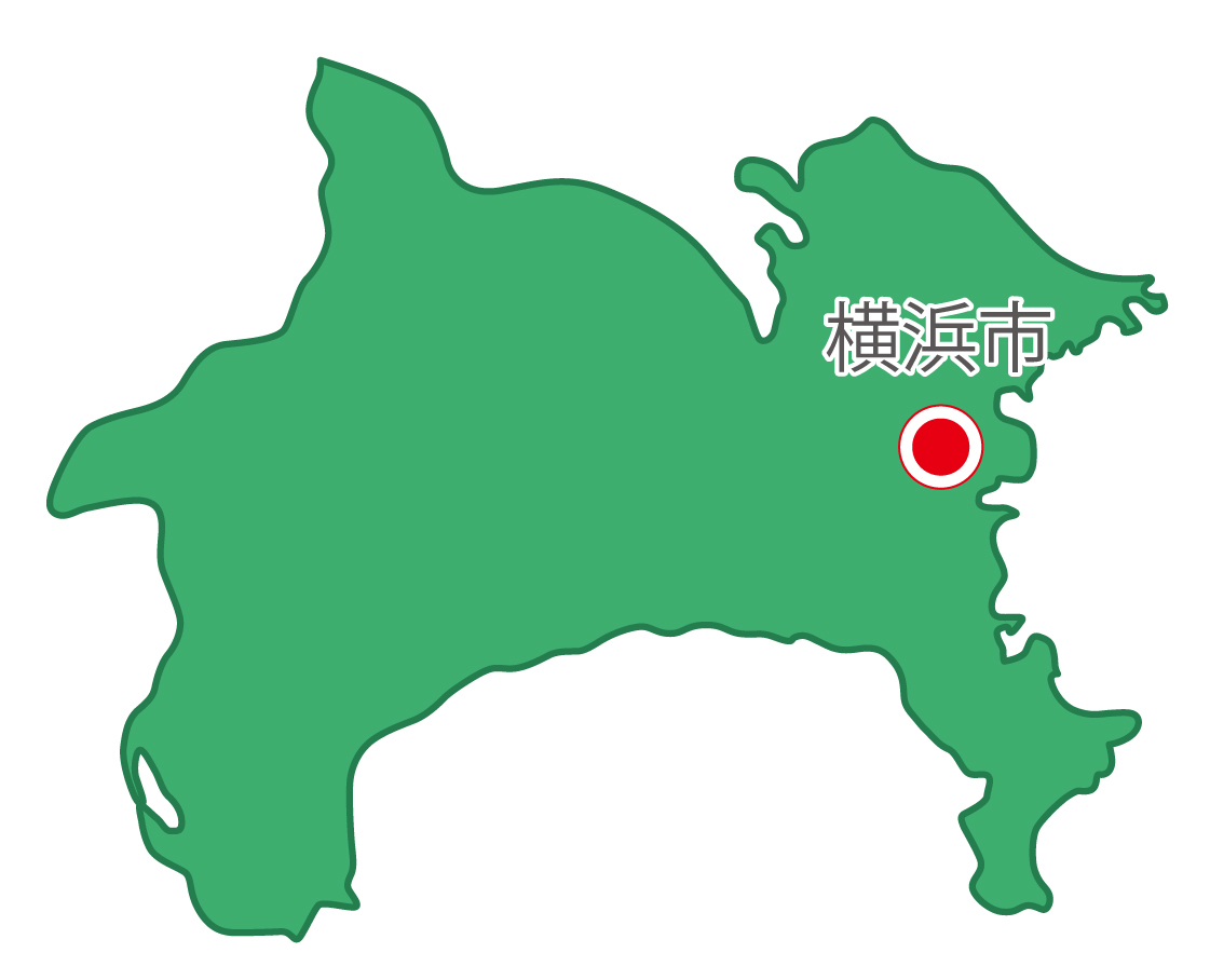 神奈川県無料フリーイラスト｜日本語・県庁所在地あり(緑)