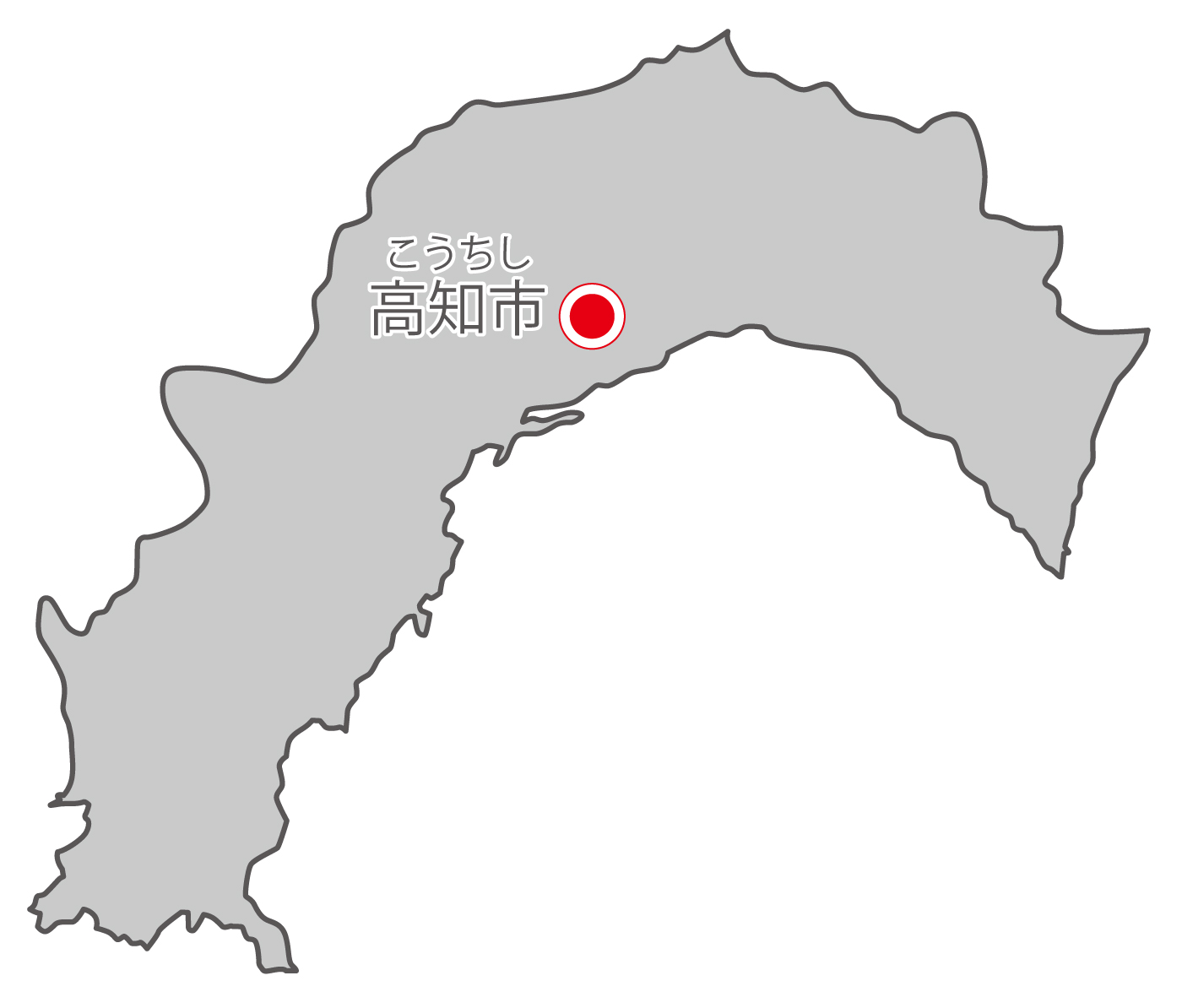 高知県無料フリーイラスト｜日本語・県庁所在地あり・ルビあり(グレー)
