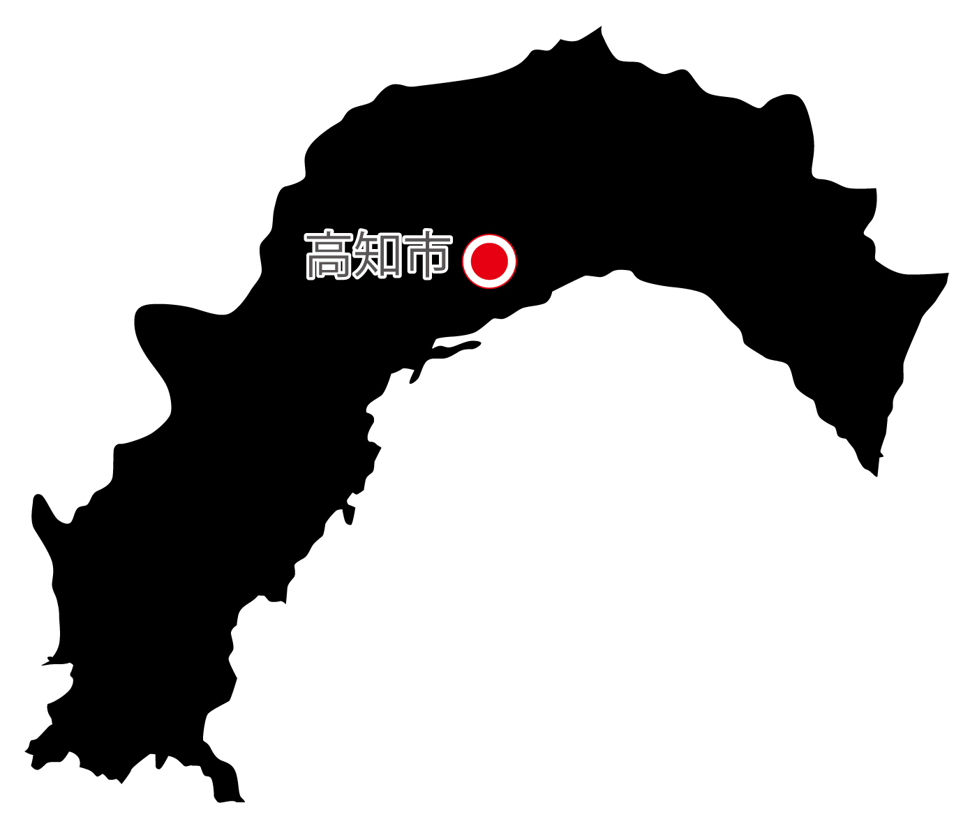 高知県無料フリーイラスト｜日本語・県庁所在地あり(黒)