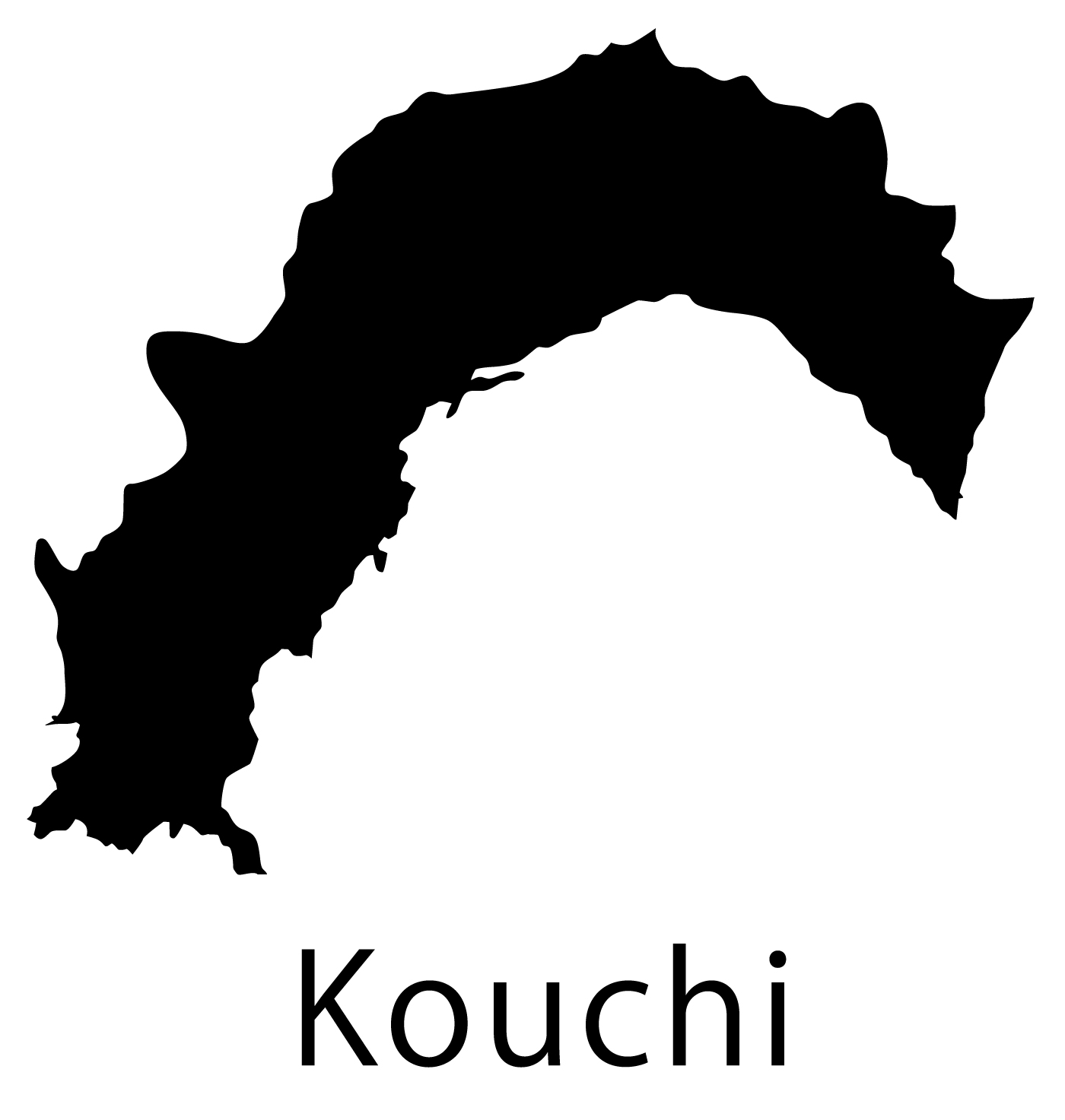 高知県無料フリーイラスト｜英語・都道府県名あり(黒)