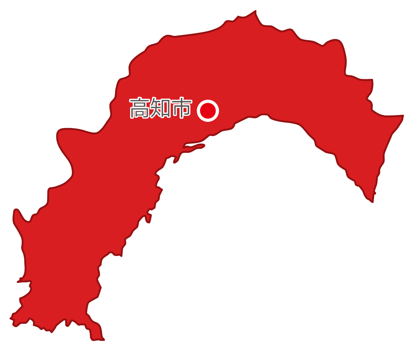 高知県無料フリーイラスト｜日本語・県庁所在地あり(赤)