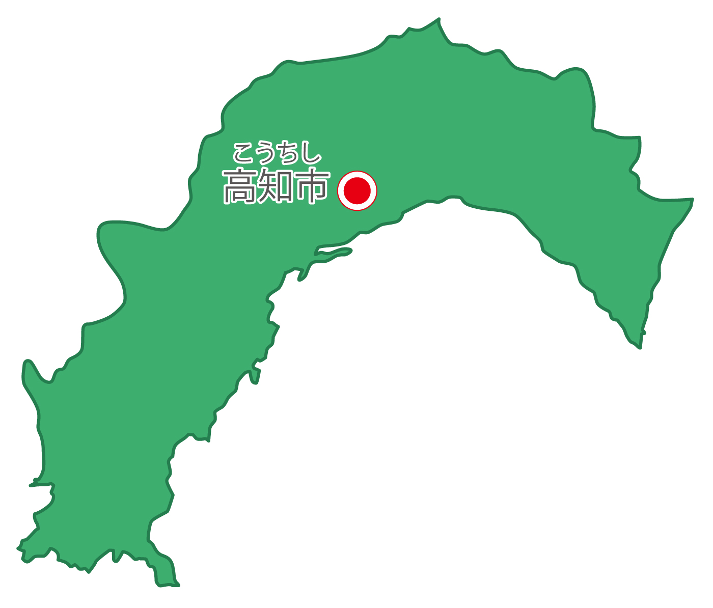 高知県無料フリーイラスト｜日本語・県庁所在地あり・ルビあり(緑)