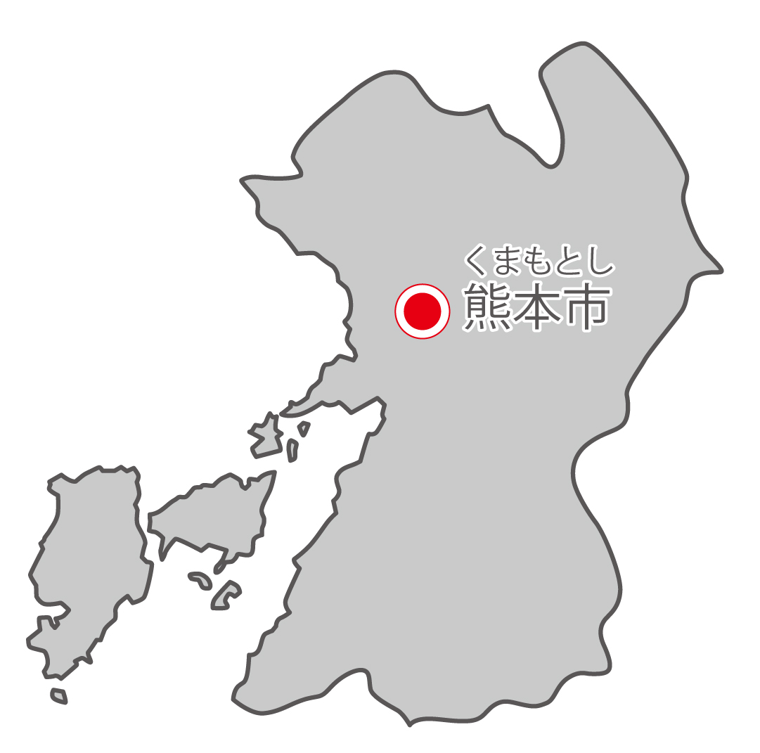 熊本県無料フリーイラスト｜日本語・県庁所在地あり・ルビあり(グレー)