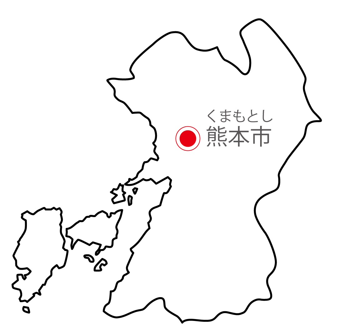 熊本県無料フリーイラスト｜日本語・県庁所在地あり・ルビあり(白)