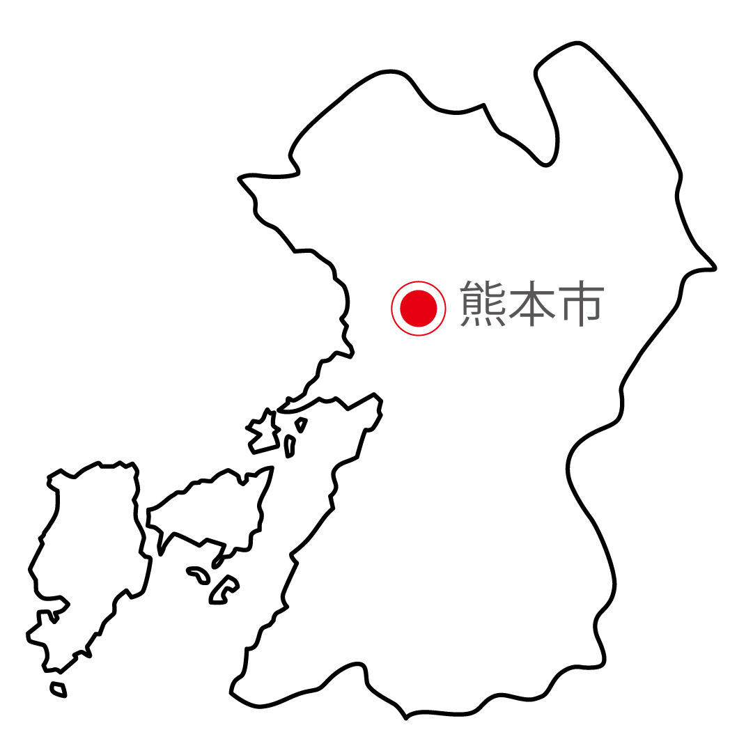 熊本県無料フリーイラスト｜日本語・県庁所在地あり(白)