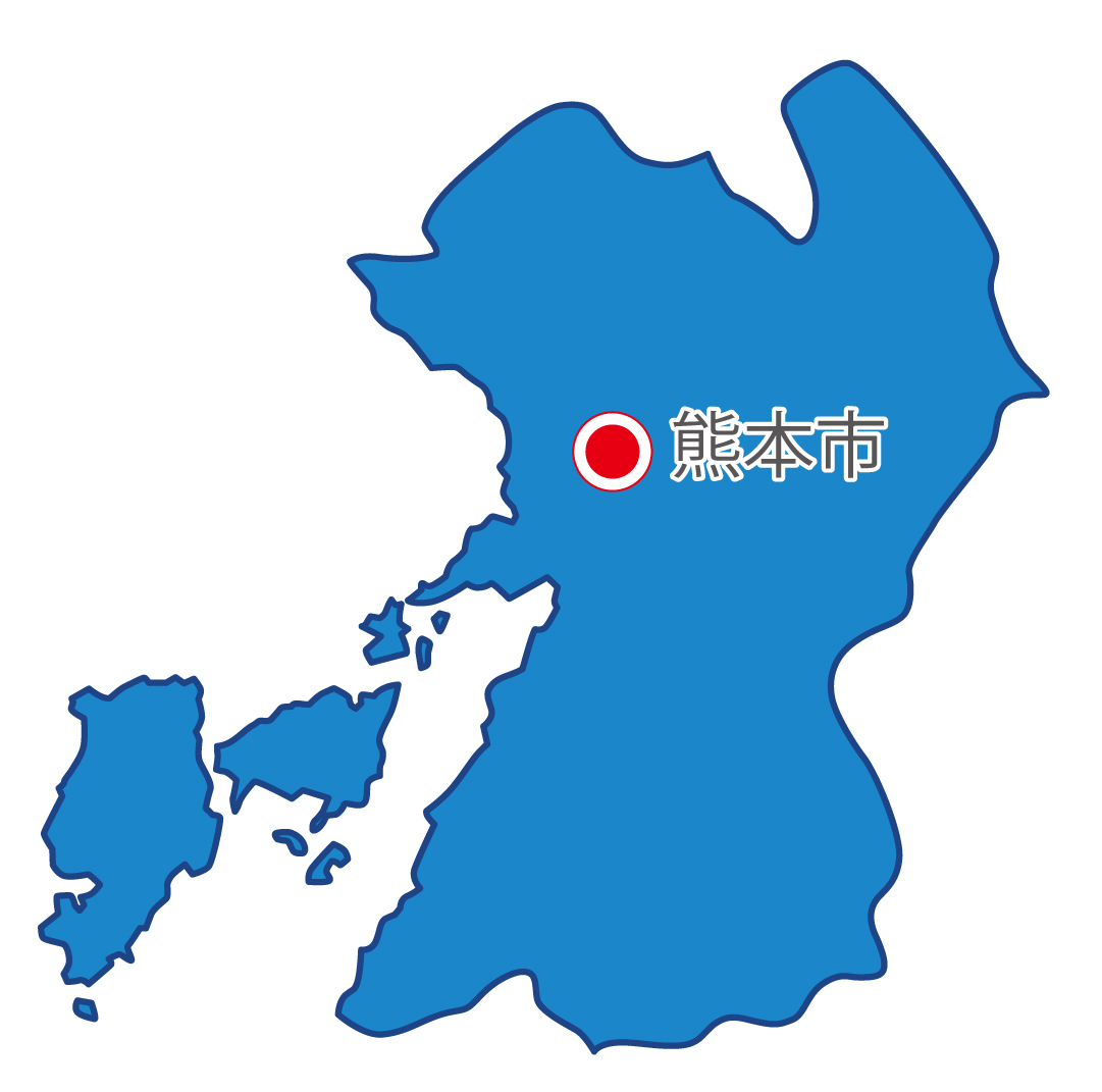 熊本県無料フリーイラスト｜日本語・県庁所在地あり(青)
