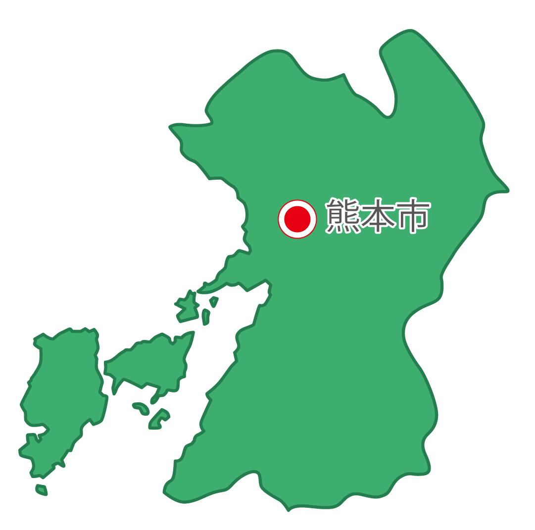 熊本県無料フリーイラスト｜日本語・県庁所在地あり(緑)
