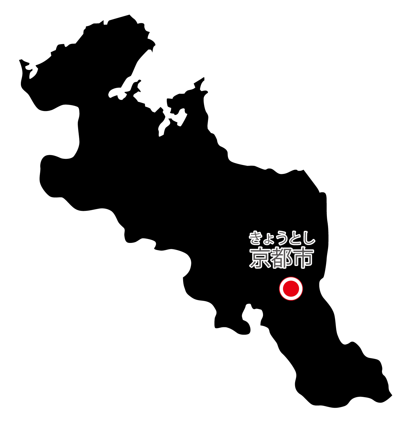京都府無料フリーイラスト｜日本語・県庁所在地あり・ルビあり(黒)