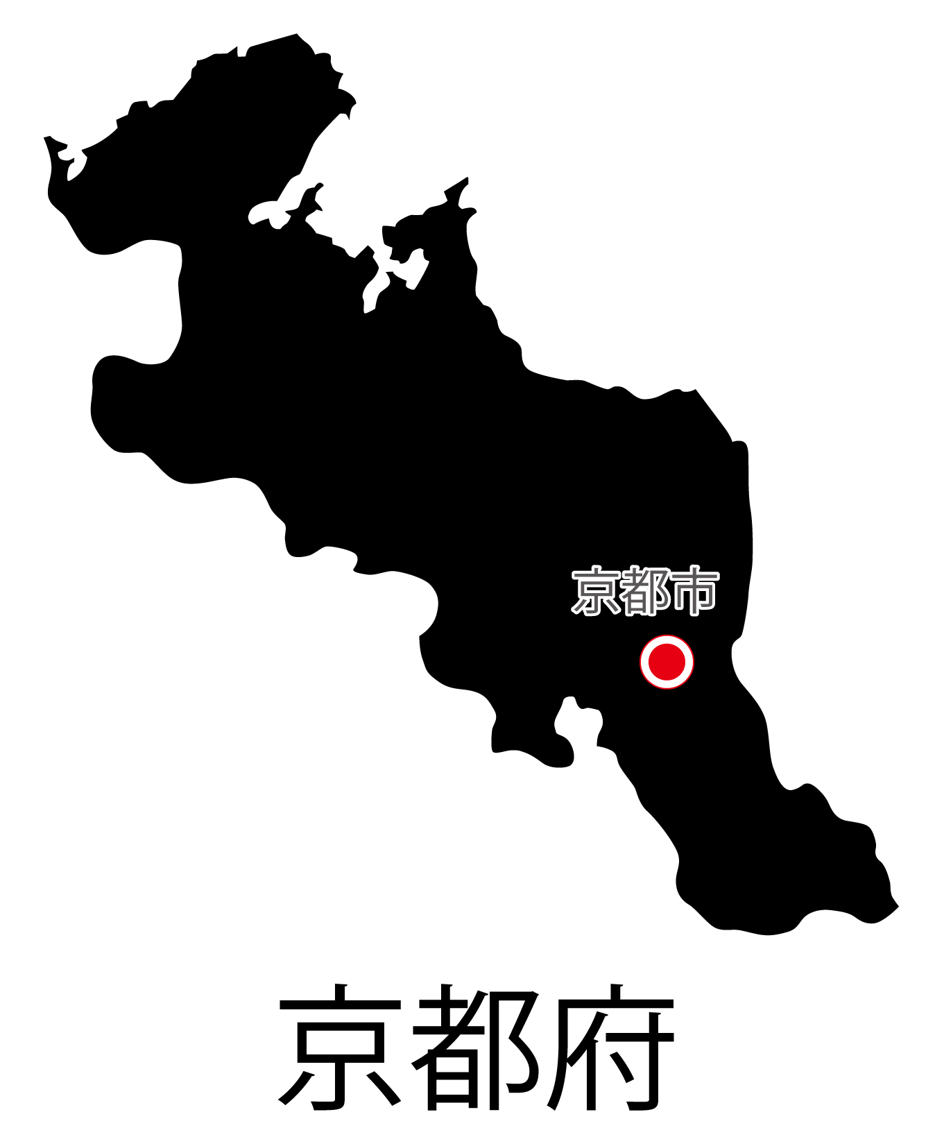 京都府無料フリーイラスト｜日本語・都道府県名あり・県庁所在地あり(黒)